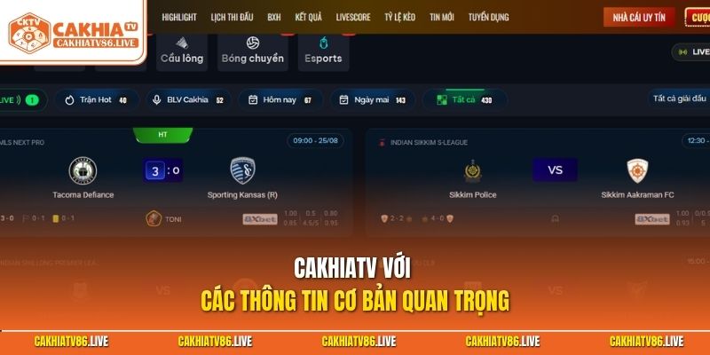 CakhiaTV với các thông tin cơ bản quan trọng